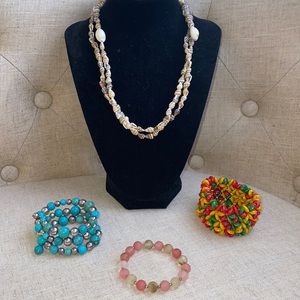 Seashell Necklace & Three Beaded Bracelets| Sold as a‎ set!